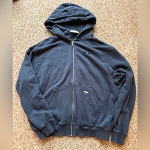 YoungLA Hoodie Sweatshirt Mens Small dark blue Full Zip YLA Back Logo Graphic